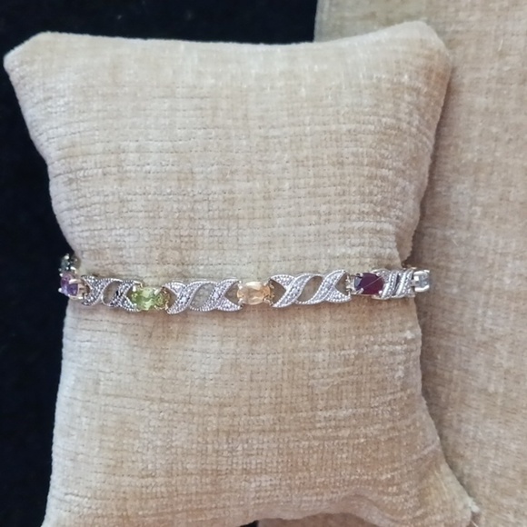 FAS 925 Multi Colored Rhinestone Gold Silver Bracelet - Picture 1 of 8
